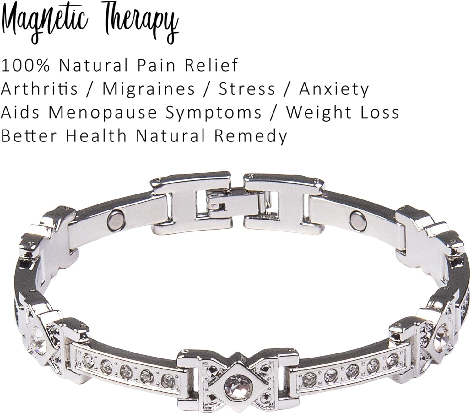 Ladies Magnetic Bracelet For Women. Clear Rhinestone Crystal & Jewellery Gift Box, 7.5 " or 19cm - Image 4