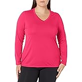 JUST MY SIZE Women's Plus-Size Active Cooldri Long Sleeve V-Neck Tee