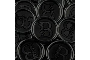 WADKOOTO 25Pcs Black Wax Seal Stickers Handmade Vintage Botanical Leaves Adhesive Letter Wax Stickers for Wedding Party Invitations, Envelope, Gift Wrap, Christmas(Initial B, Black Max)