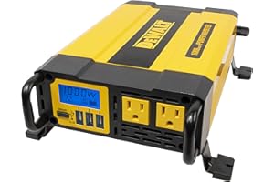 DEWALT DXAEPI1000 Power Inverter 1000W Car Converter with LCD Display: Dual 120V AC Outlets, 3.1A USB Ports, 12V DC Adapter, Battery Clamps