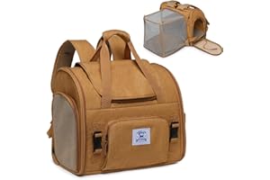 IOVIEW Pet Backpack Carrier for Small Dogs Medium Cats, Puppies,Breathable and Collapsible Design, Portable Travel Bag for Bearded Dragon,Rabbit Cage (Brown +Two-Shoulder, Small)