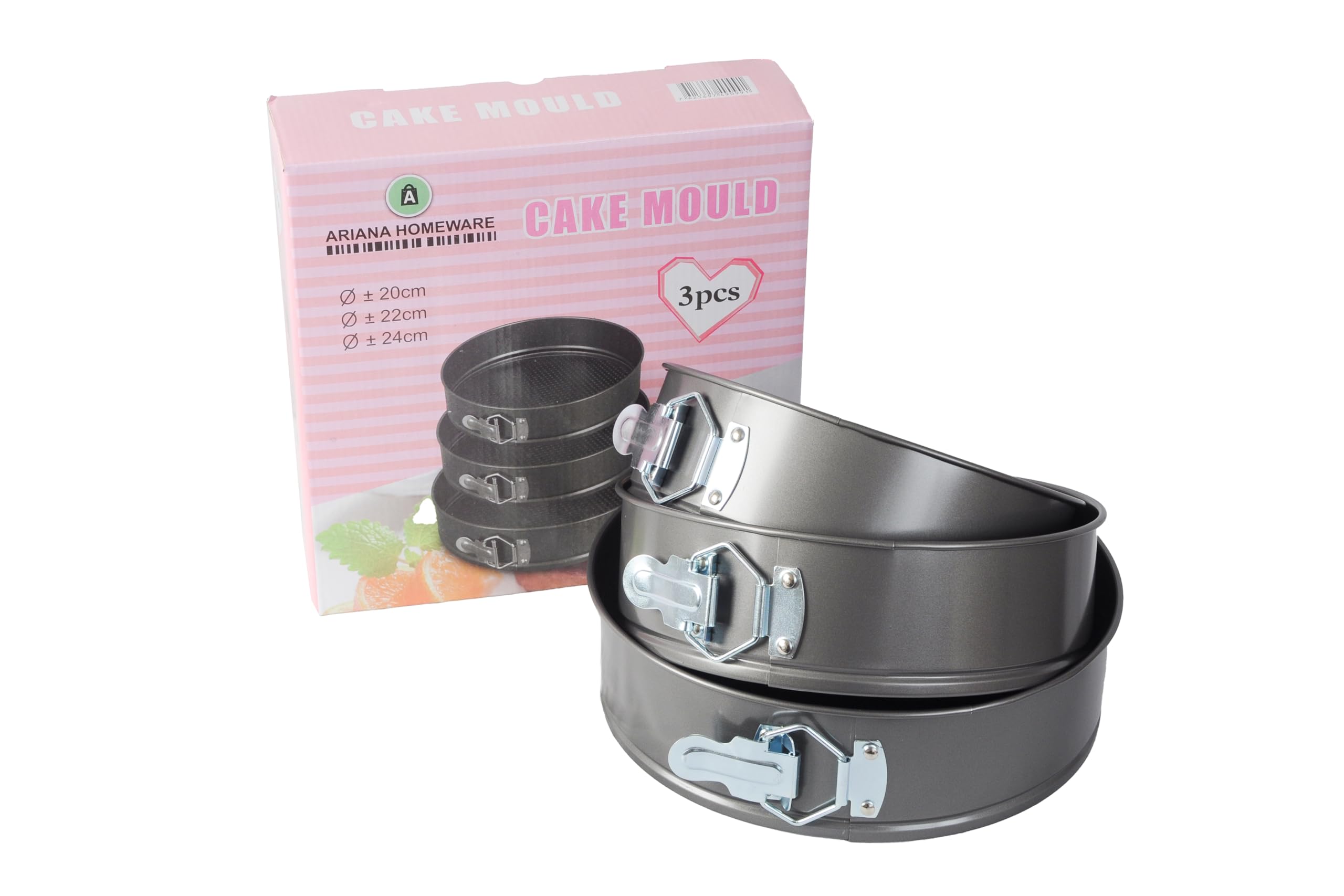 ARIANA HOMEWARE Set of 3 Round Cake TIN Set Non Stick Spring Form Loose Base Baking PAN Tray(Approx Size: 20/22 / 24 cm) — image 1