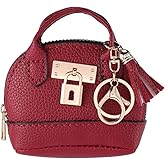 CALFOVERA Mini Tote Bag Keychain Red PU Leather Zipper Coin Change Pouch Small Earphone Pouch Handbag Keychain Wallet Purse Pendants Charm with Lobster Clasp for Women Purse Handbag Decor