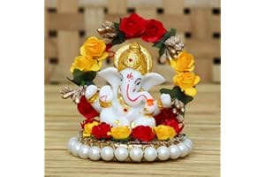 eCraftIndia Lord Ganesha Idol on Decorative Handcrafted Plate for Home and Car