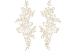 AUEAR, 2 Pack Flower Lace Applique Patches for Wedding Dress DIY Clothing Collar Material (Ivory Color)