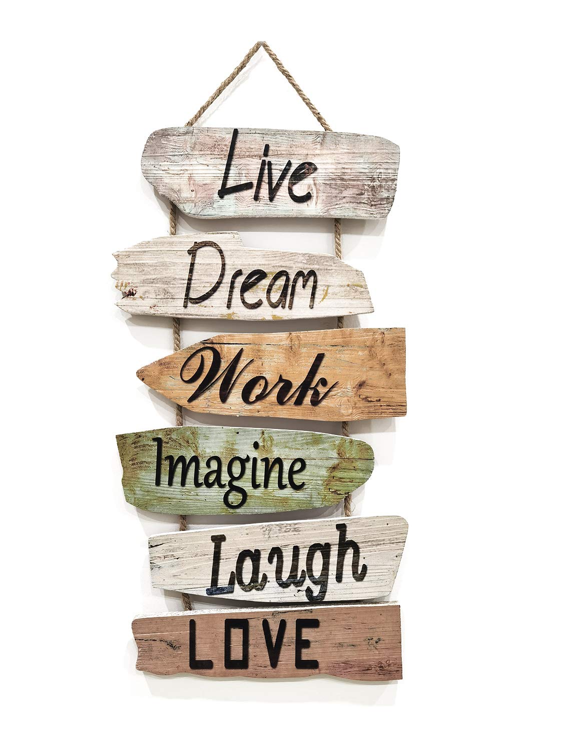 no-branded Hanging Wall Sign Rustic Wooden Wall Sign (Live, Dream, Work, Imagine, Laugh, Love) Wood Wall Decoration for Home Decor