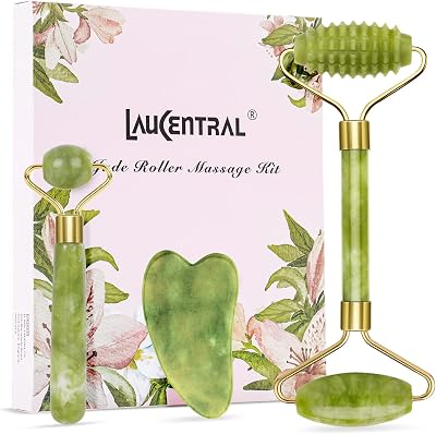 LauCentral Jade Roller & Gua Sha Set 3 PCS Anti Aging Facial Massage Kit
