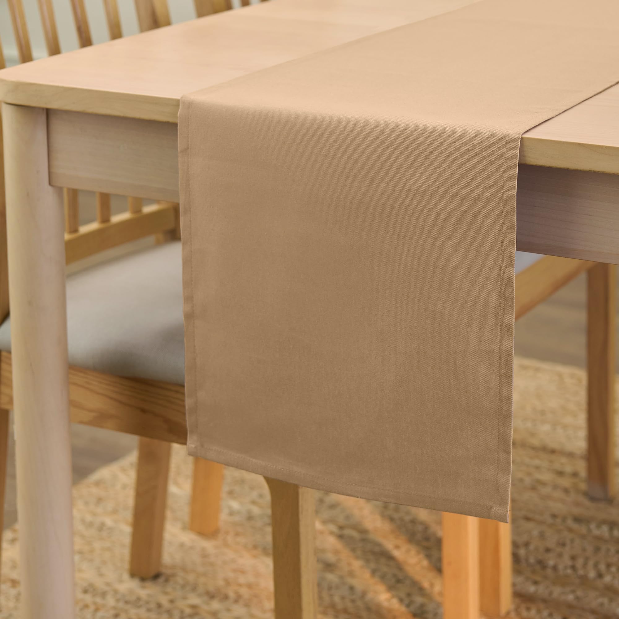 Encasa XO Table Runner 13x91 in Long | Cotton Canvas Fabric | Light Beige Solid Color | Machine Washable & Durable — image 1