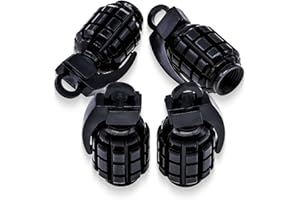MEAJOO 4 PCS Chrome Grenade Tire Valve Stem Caps, Stainless Steel Tire Valve Caps Wheel Valve Caps for Cars,Trucks, SUV, Motorcycles, Bicycles (Blcak)
