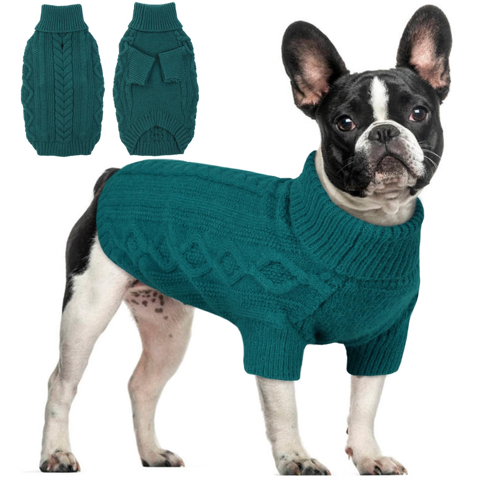 Hjumarayan Dog Jumper Medium, Knitted Jumpers for Medium Dogs, Warm Pet Clothes Outfit for Winter Outdoor, Soft Sweater Thick Coat for Bichon Frisé, Shih Tzu, Peacock Green M — image 1
