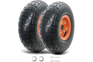PONSYTOCN 4.10/3.50-4 All Purpose Utility Tires/Wheels,10" Pneumatic Air Filled Heavy-Duty Wheels/Tires with 5/8" Bearings,2.1" Offset Hub for Hand Truck/Trolley/Garden Wagon Cart/Generator/Dump Cart (2-PACK)