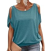EasyGala Womens Cold Shoulder Tops Banded Bottom Boat Neck T Shirts Summer Sexy Casual Loose Fit Clothes 2026