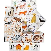 6 Sheets Assorted Dog Cat Gift Wrapping Paper, Cute Animal Puppy Kitten Paw Birthday Gift Wrap Paper Folded Flat Gift Packing Paper 20x28 Inches per Sheet for Kid Boy Girl Christmas Holiday Birthday