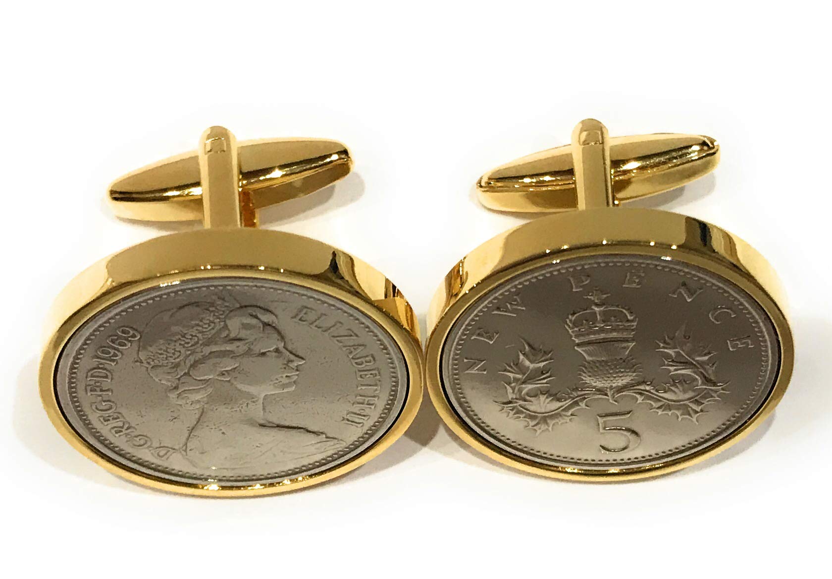Premium 1970 Large Old style 5p coin for a 56th birthday cufflinks 25mm Width Gld