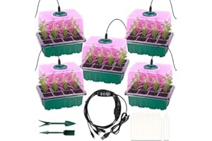 ZYP 5 PCS Seed Starter Trays Kit, Seedling Trays Seed Starter Tray with Dome and Light Greenhouse Growing Trays Plant Germination Trays with Holes (60 Cell Tray)