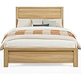 Cherytika Queen Bed Frame with Headboard, Mid-Century Modern Queen-Size Bedframe with Wood Slat Support, Noise Free, No Box Spring Needed, 1000Lb Capacity, Easy Assembly, Natural Oak