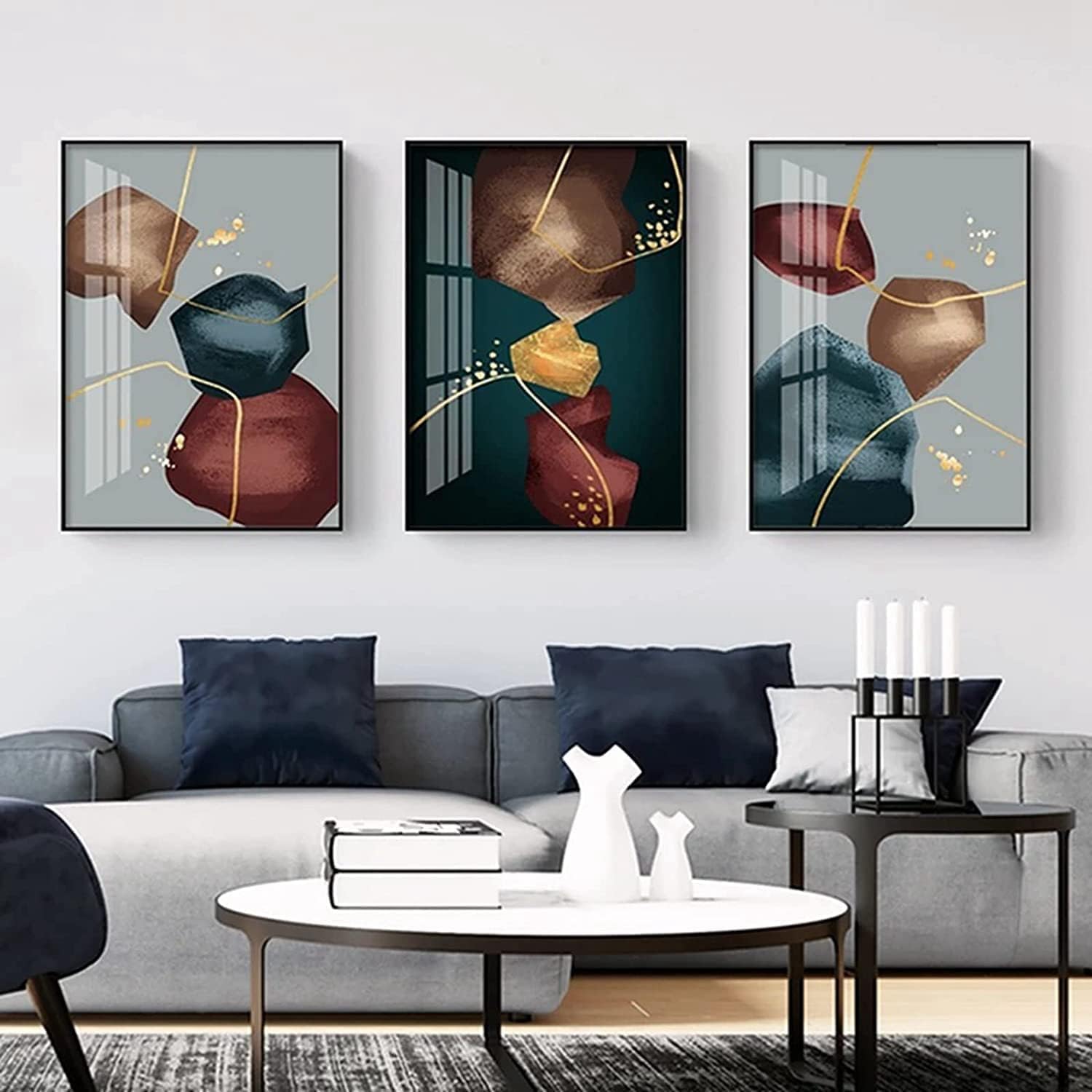 JNAOZI Abstract Line Geometry Pictures, Abstract Botanical Art Poster, Interior Home Decor Wall Art, Without Frame (60 x 90 cm x 3, Pictures 7) — image 1