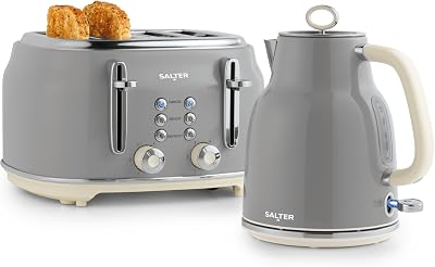 Salter COMBO-9191 Retro Kettle & Toaster Set 1.7L 4-Slice Blue Grey