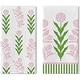 Croar Dandelion Flower Kitchen Dish Towels Set of 2, Botanical Pink Green Floral Drying Hand Towel Baking Cooking Cloth, Spring Summer Bathroom Home Decoration 18'' x 26''