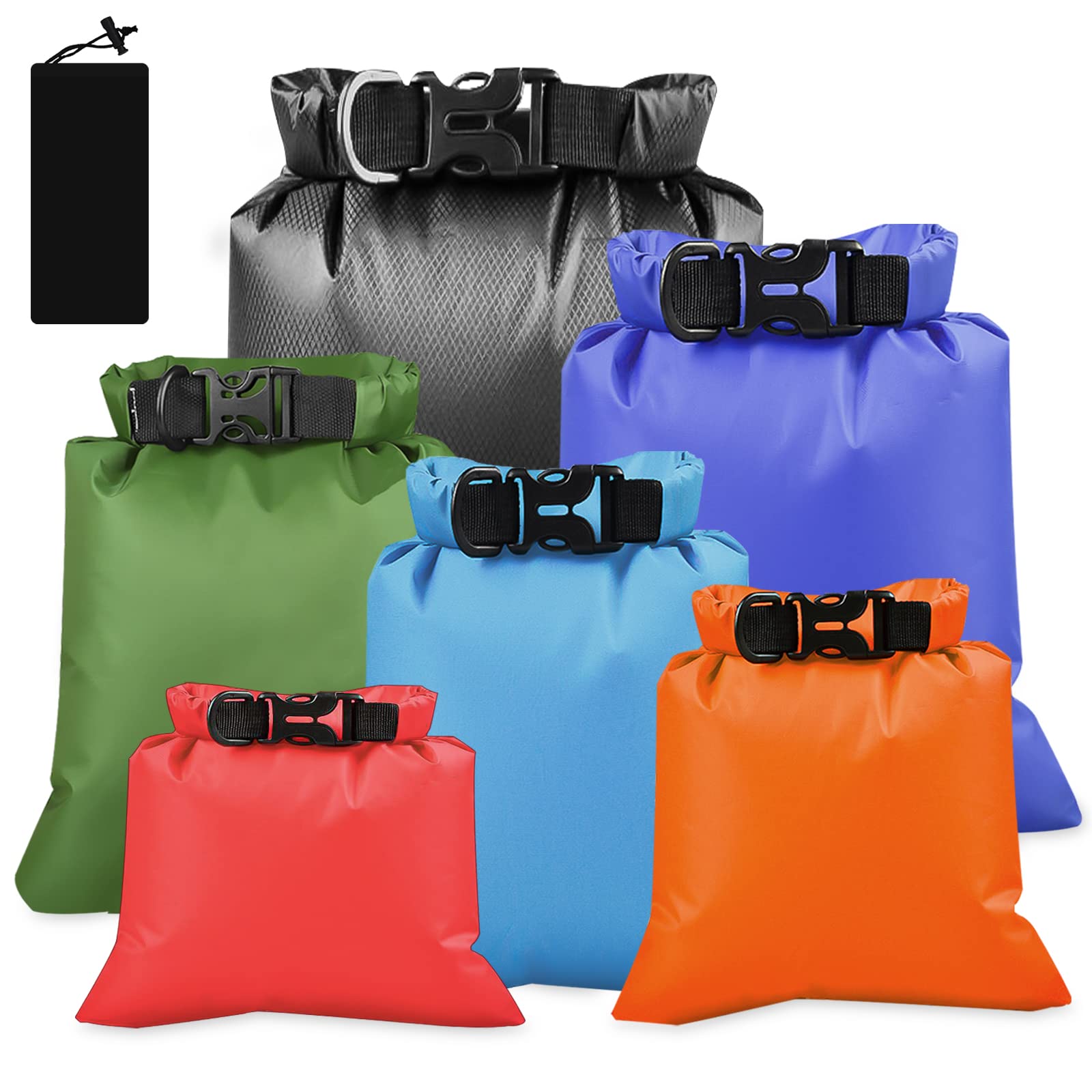 WOODFIB 6 PCS Waterproof Dry Bag, Lightweight Dry Sacks Set with 1.5L, 2.5L, 3L, 3.5L, 5L, 8L Drybag Canoe Bags for Boating/Travel/Rafting/Camping/Swimming/Fishing (Multicolor)