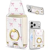 Shorogyt Compatible with Magsafe Wallet with Grip, Bow | Fits 7 Cards, with Ring Stand, Magnetic Card Holder, RFID Magnet, Slim Phone Wallet, for iPhone 18/17/16/15/14/13/12 Series