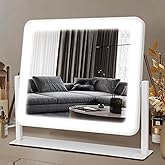 Bearolve Vanity Mirror with Lights, 14"×12" LED Makeup Mirror, HD Professional Mirror, Smart Touch with 3-Color Lighting, Dimmable, 360° Rotation, Lighted Up for Makeup Desk, Bedroom (White)