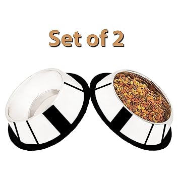 MUNCHOS Stainless Steel Dog Food Bowls with Rubber Base for Small Dogs (Pack of 2) - 460ML