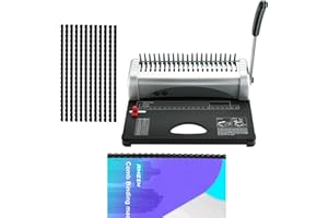 AMGSH Comb Binding Machine, Book Binding, 21-Holes 450 Sheets, Comb Paper Punch Binder with Starter Kit 100 pcs 3/8'', for Le