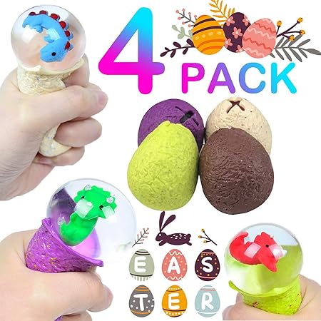 Amazon 恐竜の卵 ストレスボール 4個 子供用 恐竜の感覚ボール 男の子 女の子 大人用 休日 誕生日パーティーギフト Adhd 自閉症 不安 学校 オフィス ストレス解消 不安解消 ベビー用ボール おもちゃ