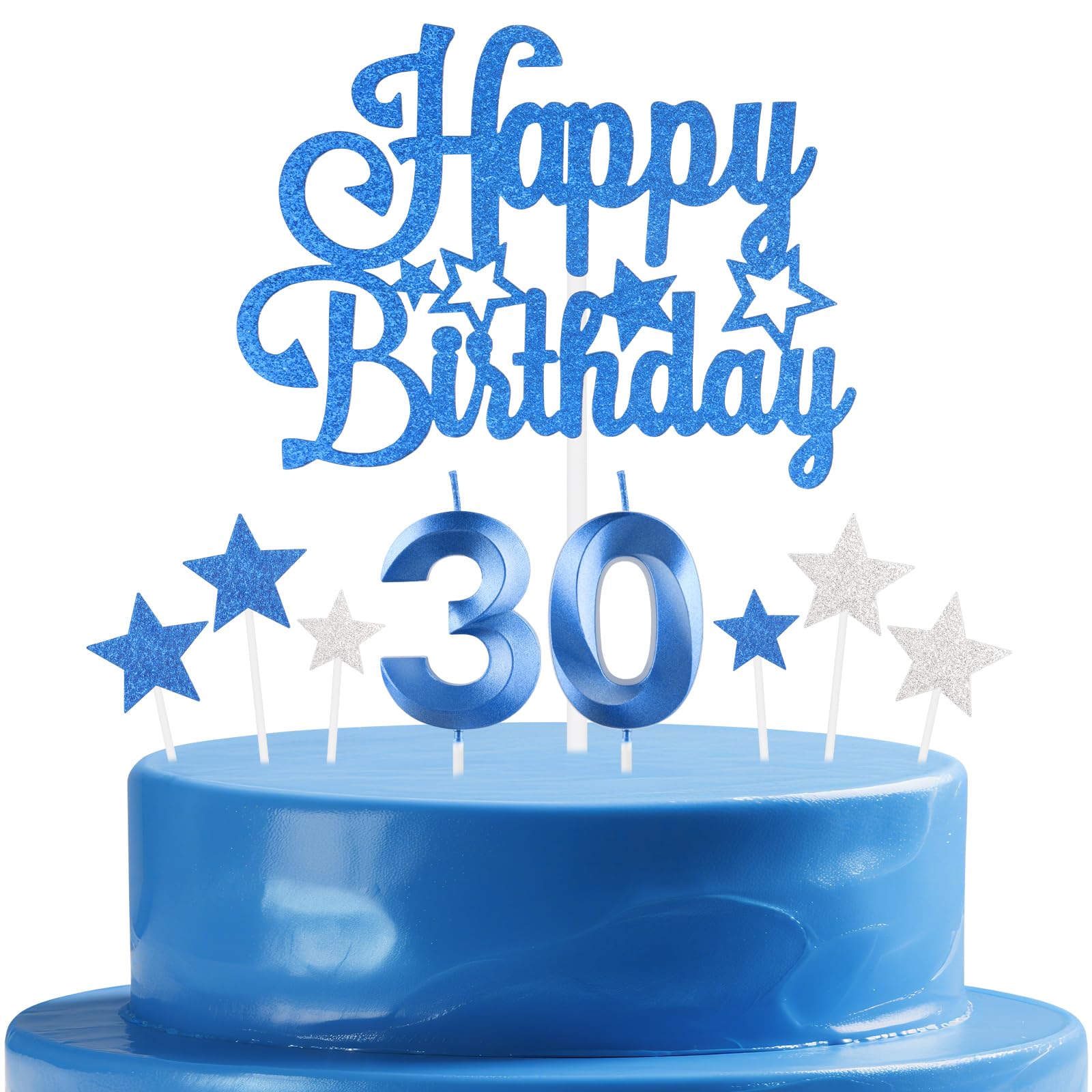 mciskin Royal Blue Birthday Candles Set,Women Men 30th Birthday Decorations,Number 30 Candle for Cake,Royal Blue Candles Cake Toppers with Star for Women Men Birthday Party Anniversary Decorations