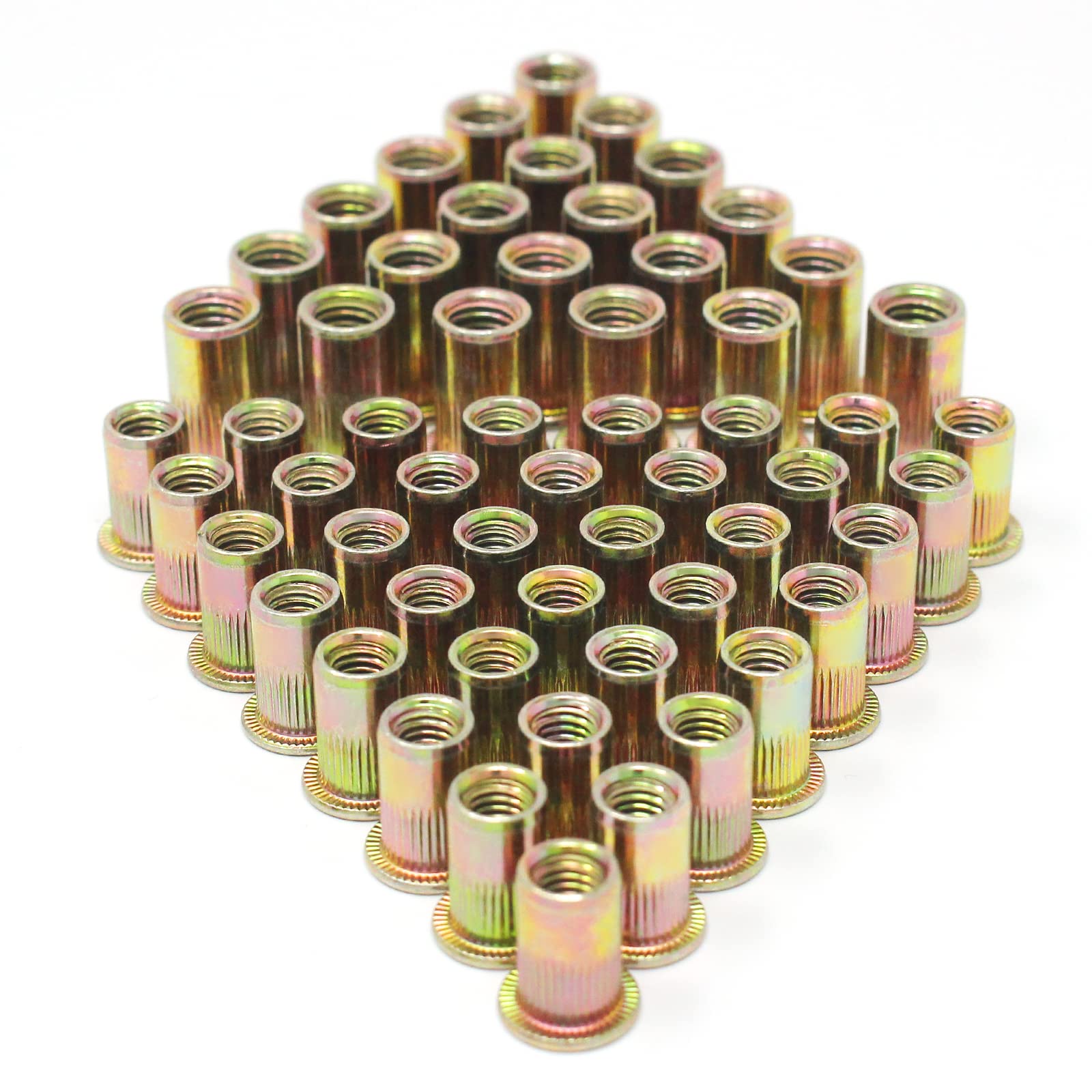 Wkmamo 120 Pcs M6 M8 Rivet Nuts,Zinc Plated Carbon Steel Rivet Nut,Flat Head Threaded Rivetnut Insert Rivnut,Threaded Rivetnut Insert Nutsert