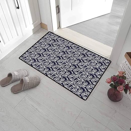 SCOCICI1588 Doormats Navy Blue, Floral Botanic