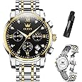 OLEVS Men's Luxury Watch Waterproof Luminous Easy Read Chronograph Watches Full Gold/White Dail/Black Face with Calendar Wristwatch