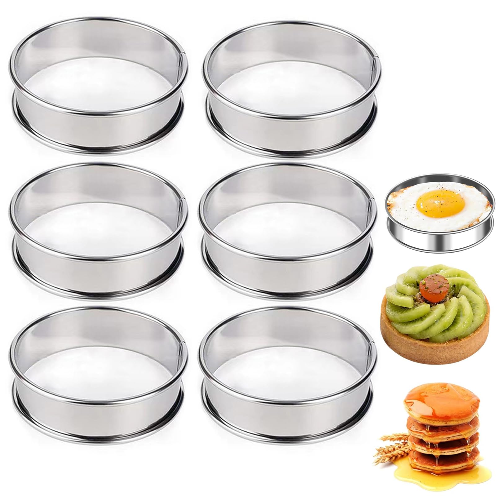 6 Pcs Crumpet Rings, 8.5cm Crumpets Cooking Rings, Stainless Crumpet Rings Non Stick, Round Baking Rings for Muffin, Cake Rings for Baking, Cookie, Pastry, Pancake, Eggs