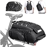 RAINSMORE Bike Bags for Bicycle Rear Rack 15L Waterproof Bike Ebike Trunk Pannier Saddle Bag with Rain Cover Bike Accessories Backpack Shoulder Bag for Commuter Travel Outdoor, Black