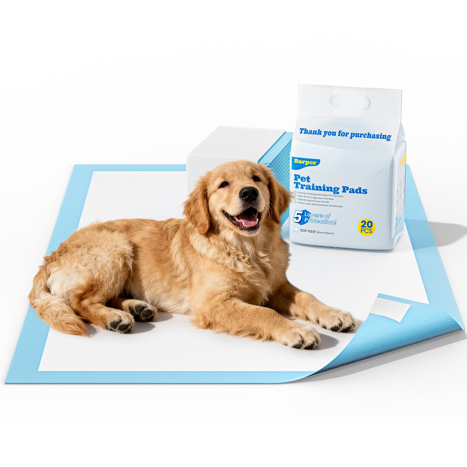 Puppy Training Pads 20 Pack - Large Dog Training Pads 60x60cm Super Absorbent Leak-Proof Anti-Slip Heavy Duty, 5-Layer Design with Quick Dry Surface