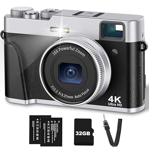 4K Digital Camera with Viewfinder Flash, Autofocus 48MP Cameras