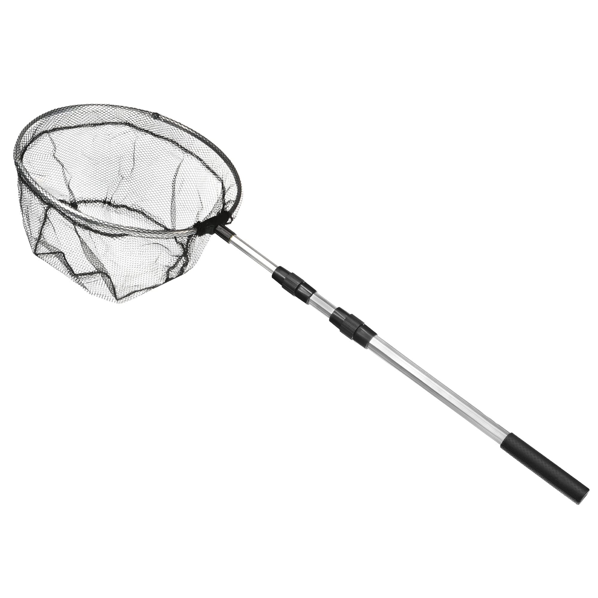 PATIKIL Folding Fishing Net, Round Extend to 4.9ft Aluminium Alloy Telescopic Landing Pole Handle with M8 Thread for Freshwater Saltwater, White+Black