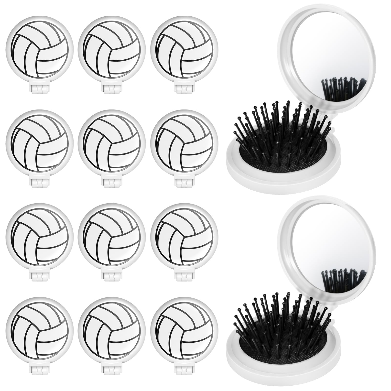 Photo 1 of 12 Pcs Volleyball Mini Detangler Brush, Folding Mirror Hair Brushes, Mini Travel Hair Brush, No Tangle Soft Flexible Bristles for Straight, Curly, Thick Hair for Volleyball Team Gift Sport Party