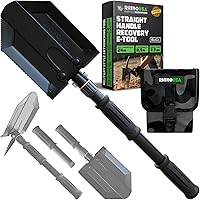Rhino USA Survival Shovel w/Pick - Heavy Duty Carbon Steel Military Style Entrenching Tool for Off Road, Camping, Gardening,