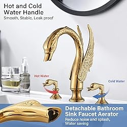 Vidugg Gold Swan Bathroom Sink Faucet 3 Holes
