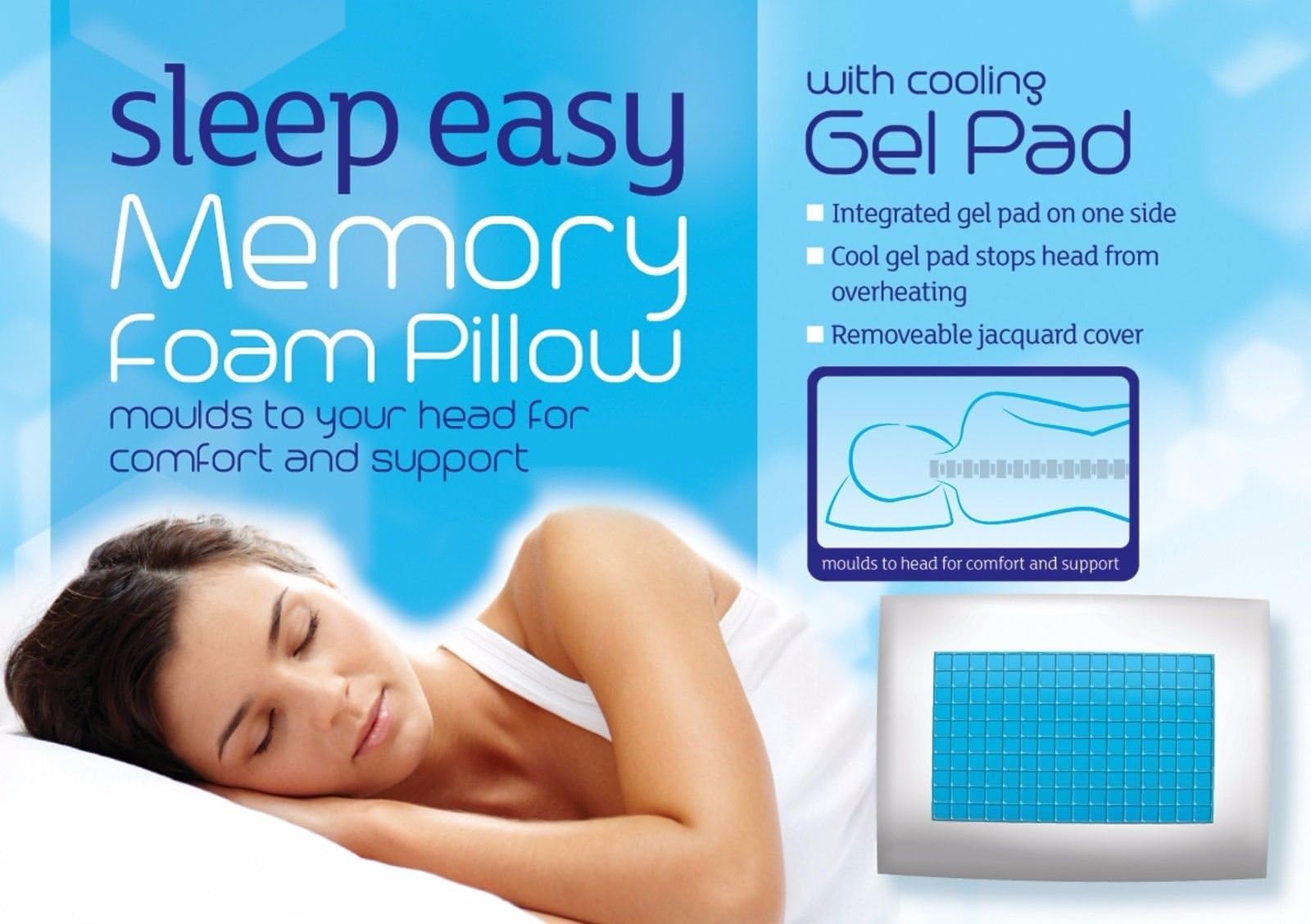 Gel Memory Foam Pillow Cooling and Supportive Sleep Pillow by WKDS