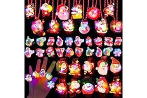 Atonofun 42 Pcs Christmas Party Favors for Kids Light Up Necklaces LED Bracelets Flash Rings Christmas Toys Glow in the Dark Bulk Christmas Goodie Bags Filler