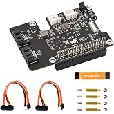 PCIe to 2-Channel SATA HAT+ for Raspberry Pi 5, SATA 3.0 Board | Dual SATA 3.0 storage expansion board with LED indicators and EEPROM, supports HDD/SSD projects for Raspberry Pi 5