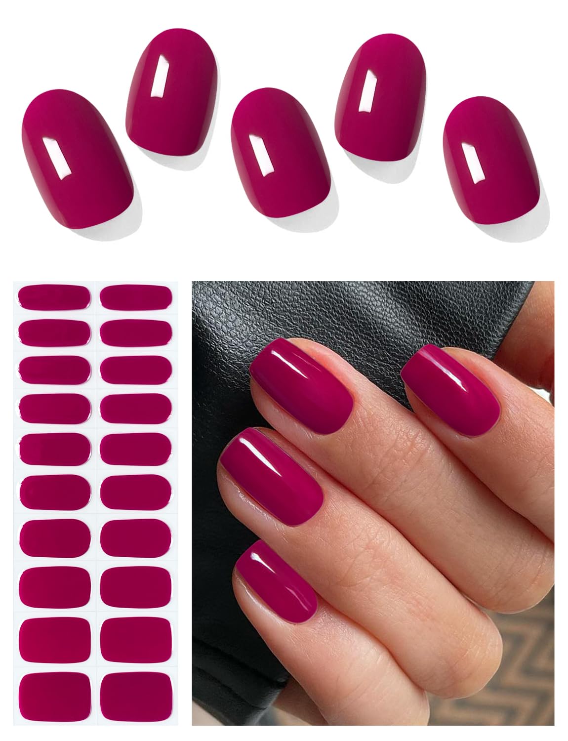 AutyaMee Semi Cured Gel Nail Strips (Dragon Fruit Red), 20 Pcs Gel Nail Wraps, Stickers, UV Light Required, Salon Quality, Long Lasting