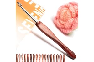 SEVENSUN Mimosa Crochet Hook, Hand Polished Ergonomic Single Crochet Hook, Available in 0.6mm-6.5mm, Stainless Steel Crochet Hook, Wood Handle Pointed Crochet Hook, Crochet Needle, 6.5mm Crochet Hook