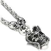 Klapgo Gothic Skull Snake Necklace for Men Women Stainless Steel Silver Tone Cuban Link Chain Punk Retro Mens Jewelry Pendant Necklace