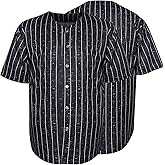 MESOSPERO Plain Button Down Blank Baseball Jersey Short Sleeve T Shirts (X-Large, Black-STRI)