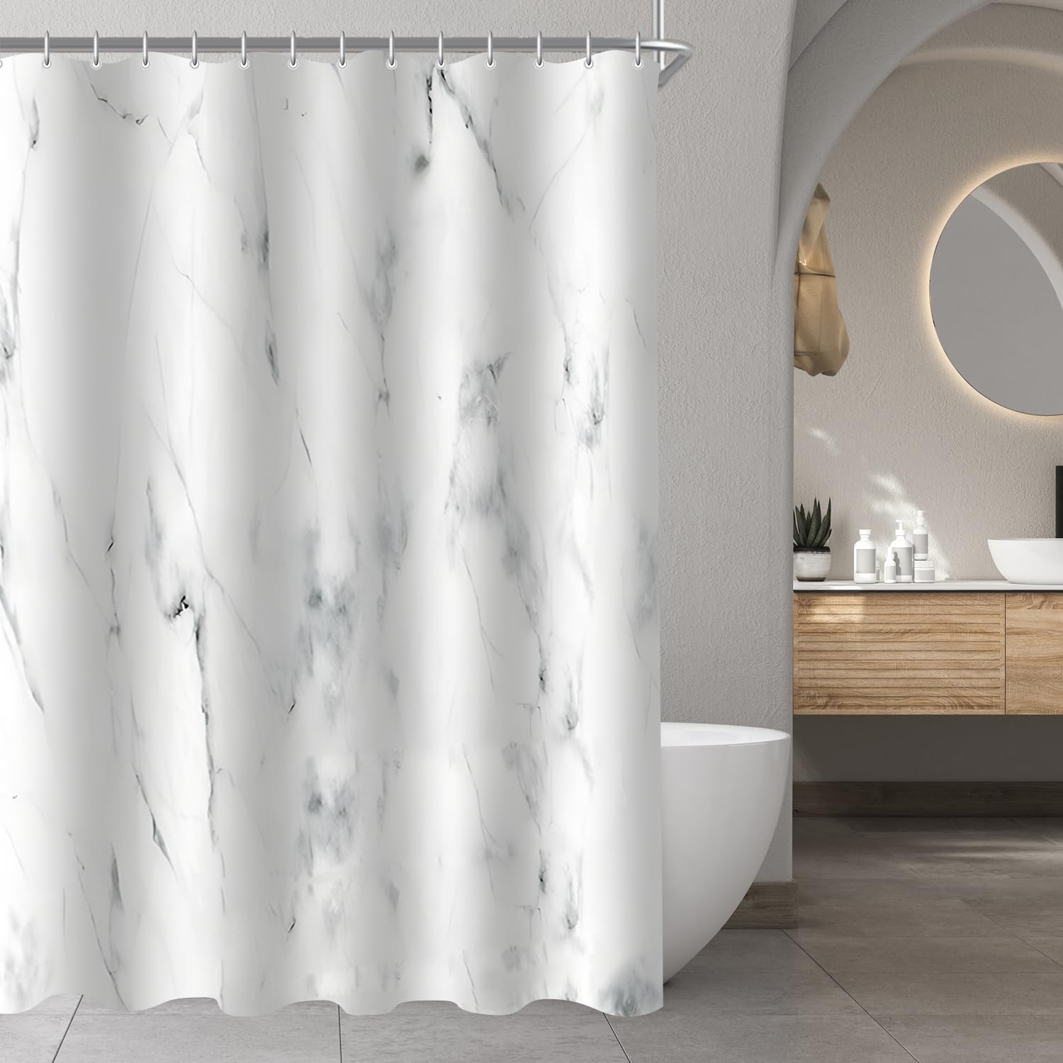 Lerores Shower Curtain, 100 x 180 cm, Marble, Weighted Hem, Anti-Mould Textile, Waterproof, Washable Polyester Fabric Bath Curtains with 6 Eyelets and Shower Curtain Rings for Bathroom, Bathtub