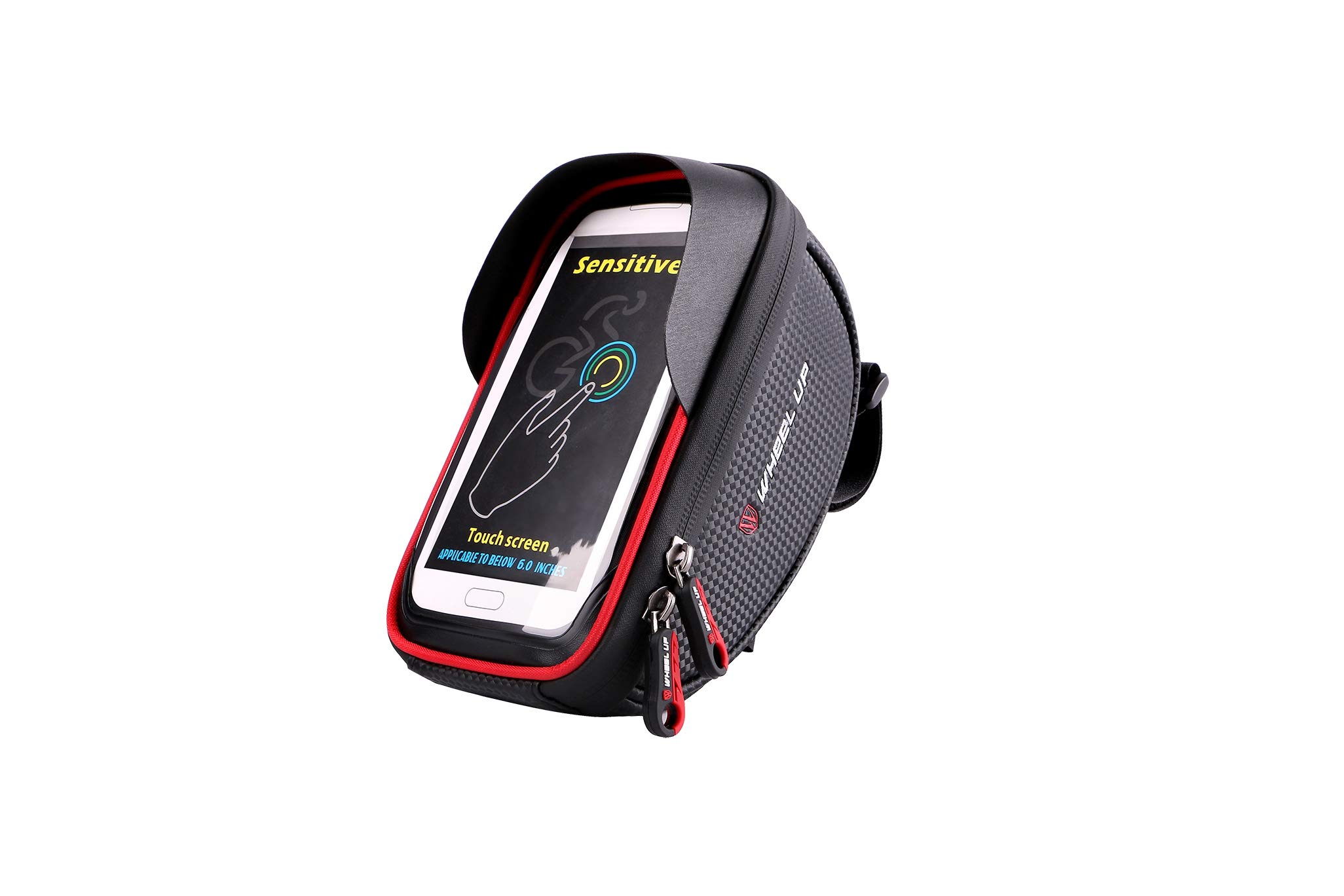 WALLFIRE Bike Phone Mount Bag, Bicycle Frame Handlebar Bags with Waterproof Touch Screen Phone Case for iPhone X 8 7 6s 6 plus 5s Samsung Galaxy s7 s6 note 7 Cellphone Below 6.0 Inch + Rain Cover